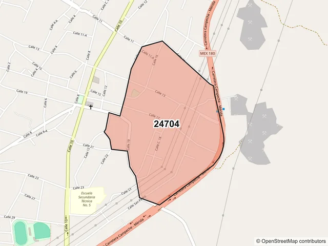 Mapa del código postal 24704, Tenabo, Campeche