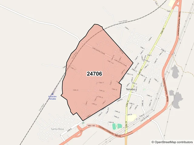 Mapa del código postal 24706, Tenabo, Campeche