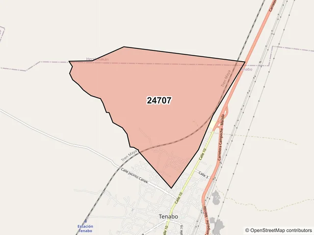 Mapa del código postal 24707, Tenabo, Campeche