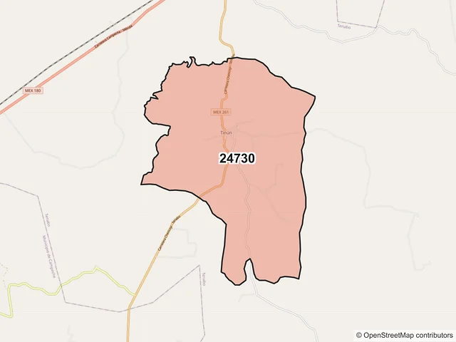Mapa del código postal 24730, Tenabo, Campeche