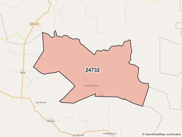 Mapa del código postal 24732, Tenabo, Campeche