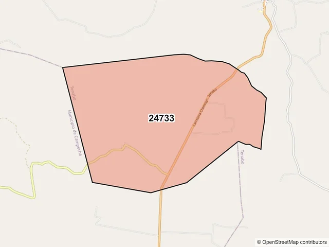 Mapa del código postal 24733, Tenabo, Campeche