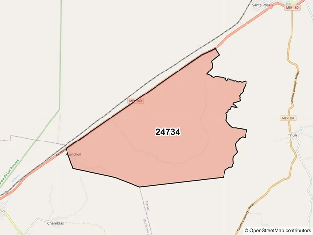 Mapa del código postal 24734, Tenabo, Campeche