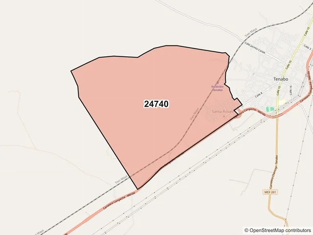 Mapa del código postal 24740, Tenabo, Campeche
