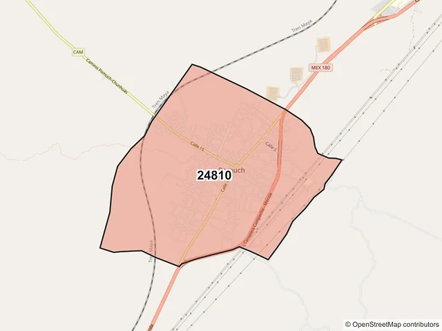 Mapa del código postal 24810, Hecelchakán, Campeche
