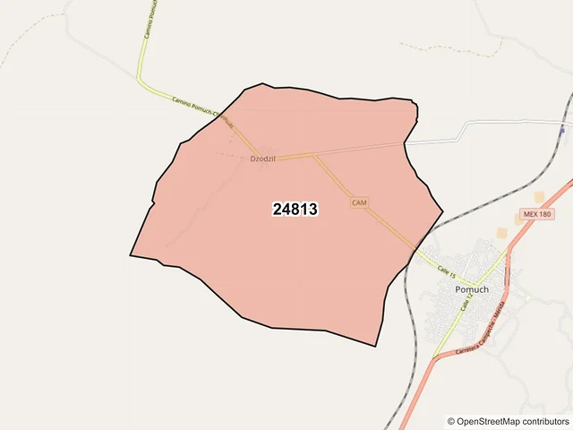 Mapa del código postal 24813, Hecelchakán, Campeche