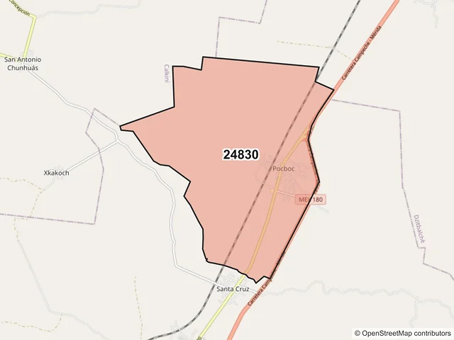 Mapa del código postal 24830, Hecelchakán, Campeche