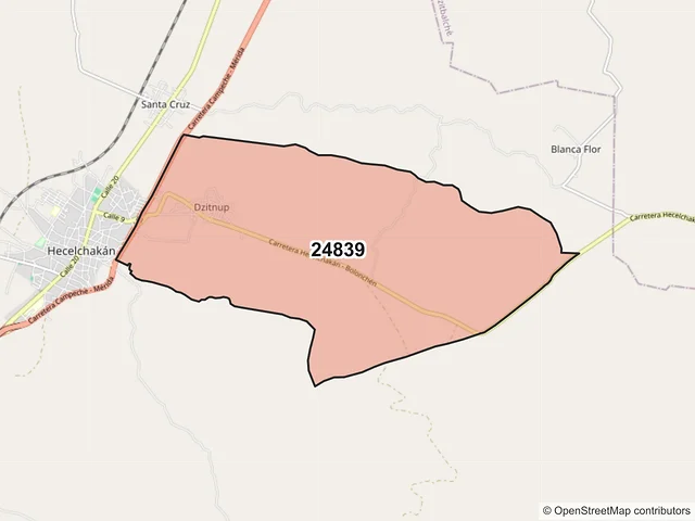 Mapa del código postal 24839, Hecelchakán, Campeche