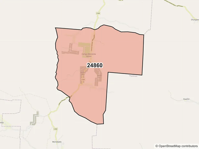Mapa del código postal 24860, Hecelchakán, Campeche
