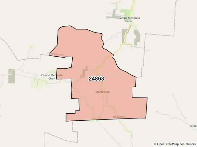 Mapa del código postal 24863, Hecelchakán, Campeche