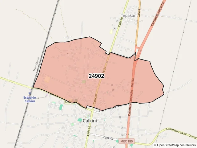 Mapa del código postal 24902, Calkiní, Campeche