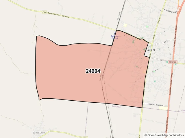 Mapa del código postal 24904, Calkiní, Campeche