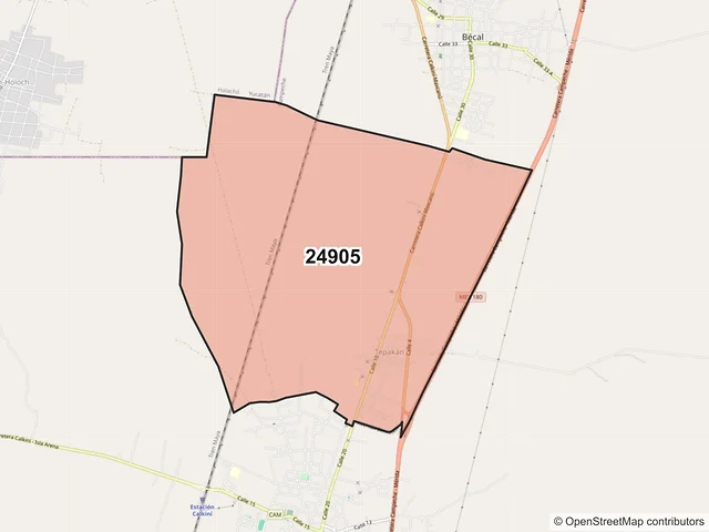 Mapa del código postal 24905, Calkiní, Campeche