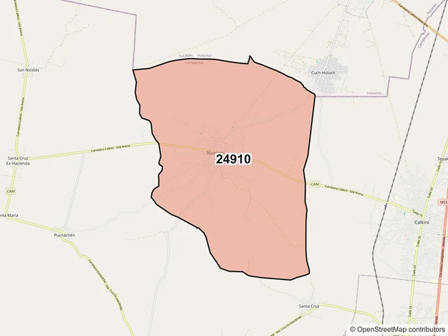 Mapa del código postal 24910, Calkiní, Campeche