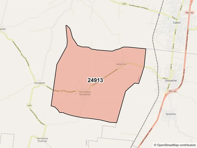 Mapa del código postal 24913, Calkiní, Campeche