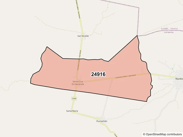 Mapa del código postal 24916, Calkiní, Campeche