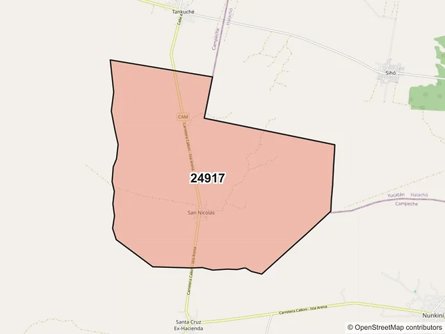 Mapa del código postal 24917, Calkiní, Campeche
