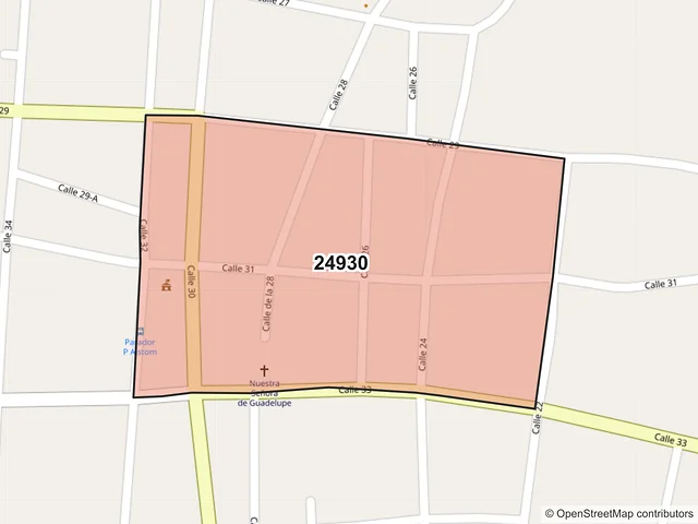 Mapa del código postal 24930, Calkiní, Campeche
