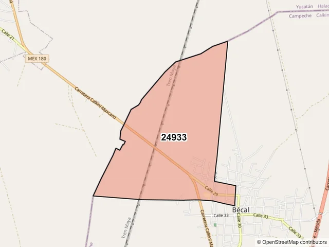 Mapa del código postal 24933, Calkiní, Campeche