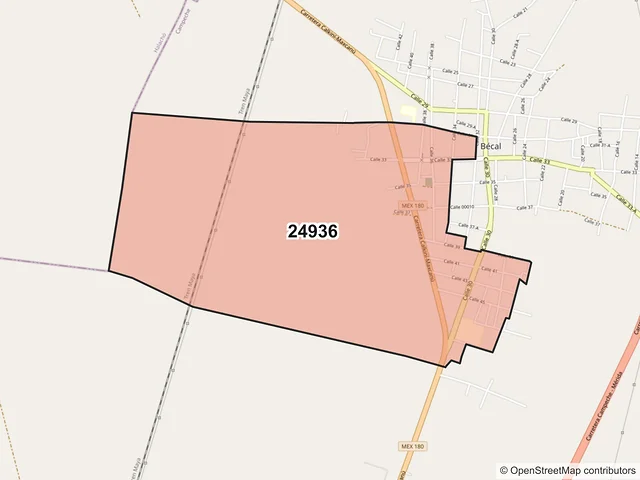 Mapa del código postal 24936, Calkiní, Campeche