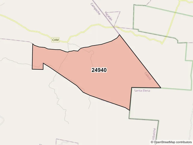 Mapa del código postal 24940, Calkiní, Campeche