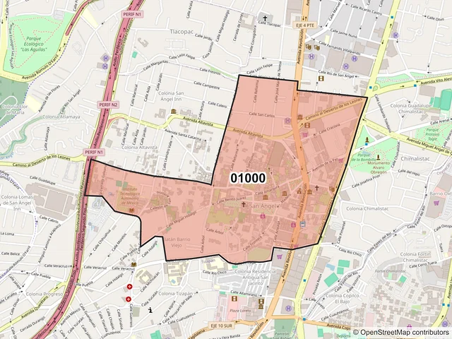 Mapa del código postal 01000, Álvaro Obregón, Ciudad de México