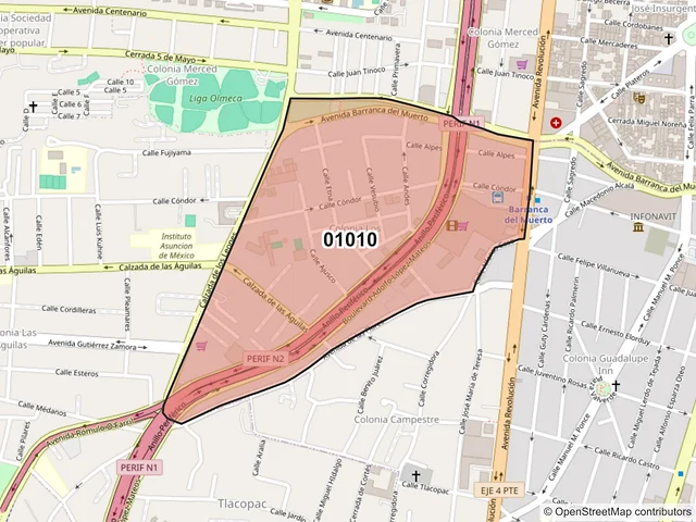 Mapa del código postal 01010, Álvaro Obregón, Ciudad de México