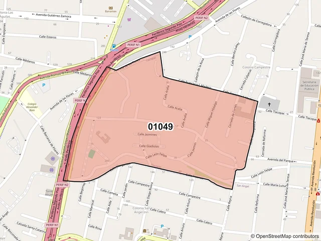 Mapa del código postal 01049, Álvaro Obregón, Ciudad de México