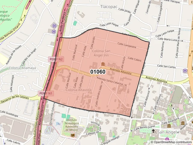 Mapa del código postal 01060, Álvaro Obregón, Ciudad de México