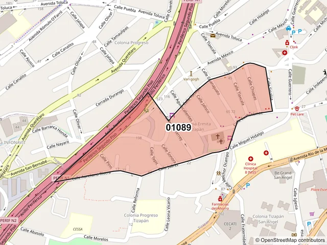Mapa del código postal 01089, Álvaro Obregón, Ciudad de México