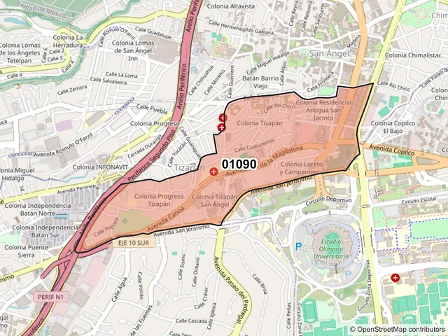 Mapa del código postal 01090, Álvaro Obregón, Ciudad de México