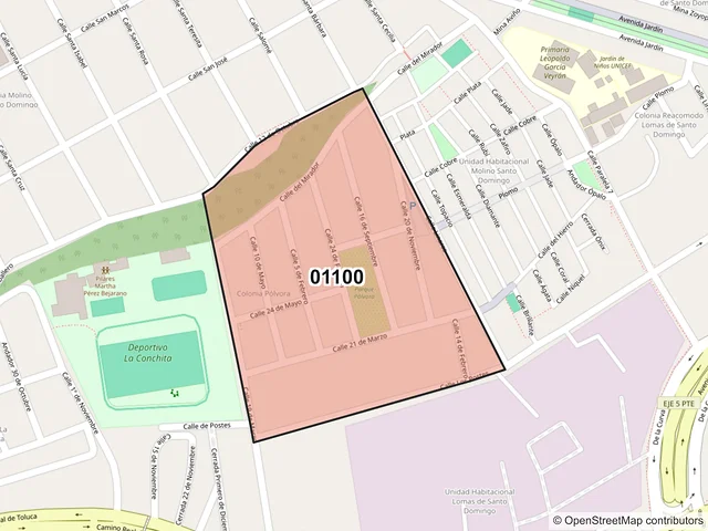 Mapa del código postal 01100, Álvaro Obregón, Ciudad de México