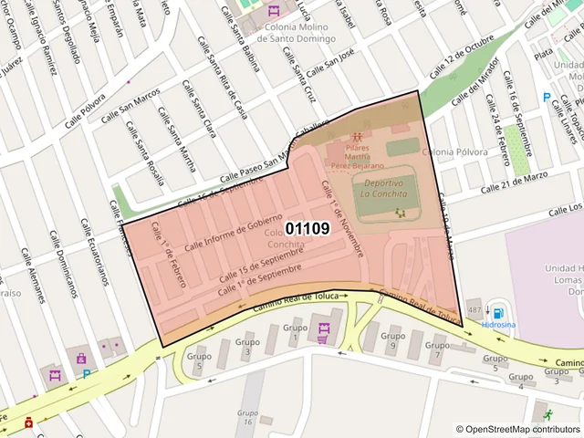 Mapa del código postal 01109, Álvaro Obregón, Ciudad de México