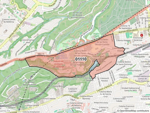 Mapa del código postal 01110, Álvaro Obregón, Ciudad de México