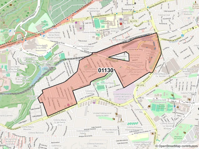 Mapa del código postal 01130, Álvaro Obregón, Ciudad de México