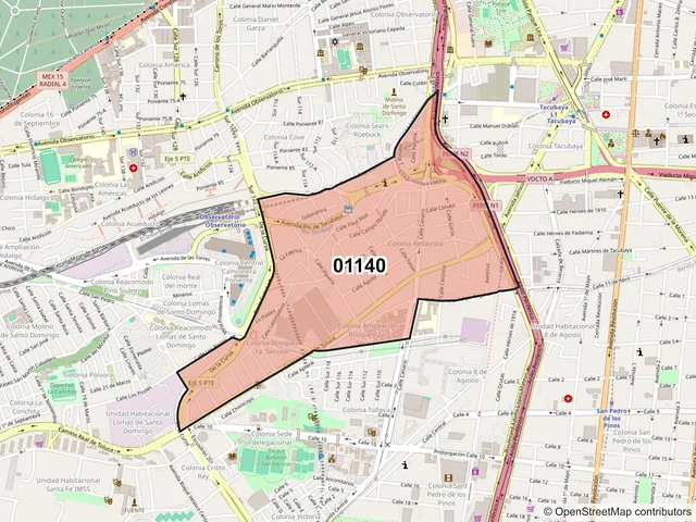 Mapa del código postal 01140, Álvaro Obregón, Ciudad de México