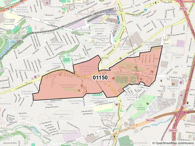 Mapa del código postal 01150, Álvaro Obregón, Ciudad de México