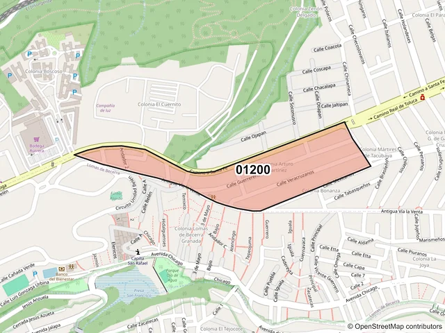 Mapa del código postal 01200, Álvaro Obregón, Ciudad de México