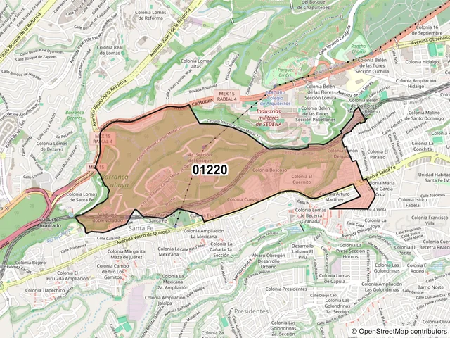 Mapa del código postal 01220, Álvaro Obregón, Ciudad de México