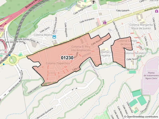 Mapa del código postal 01230, Álvaro Obregón, Ciudad de México