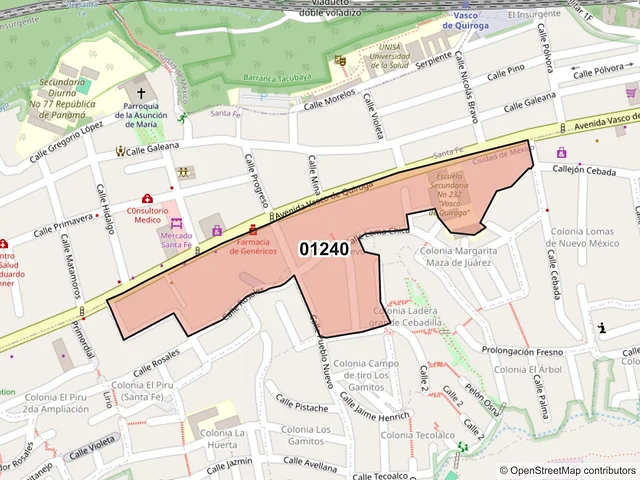 Mapa del código postal 01240, Álvaro Obregón, Ciudad de México