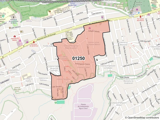 Mapa del código postal 01250, Álvaro Obregón, Ciudad de México