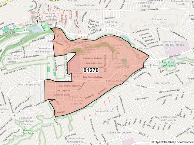 Mapa del código postal 01270, Álvaro Obregón, Ciudad de México
