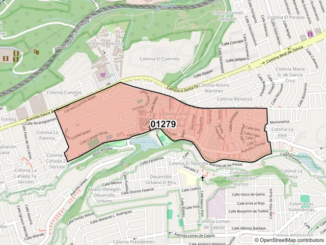 Mapa del código postal 01279, Álvaro Obregón, Ciudad de México