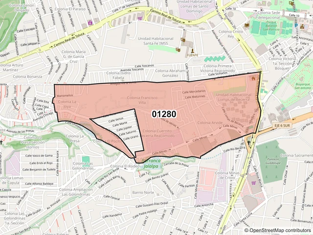 Mapa del código postal 01280, Álvaro Obregón, Ciudad de México