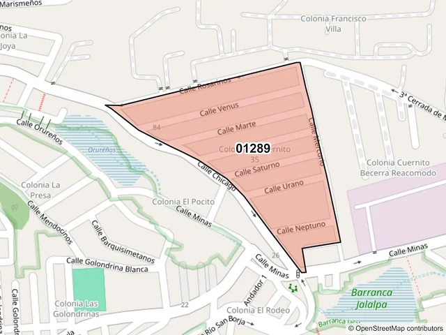 Mapa del código postal 01289, Álvaro Obregón, Ciudad de México