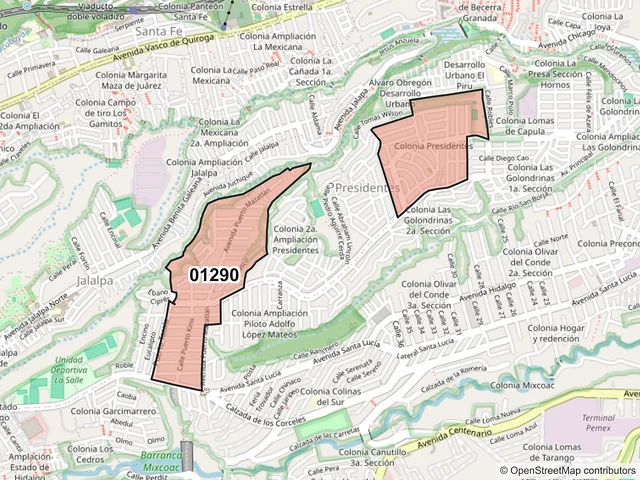 Mapa del código postal 01290, Álvaro Obregón, Ciudad de México