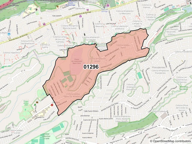 Mapa del código postal 01296, Álvaro Obregón, Ciudad de México