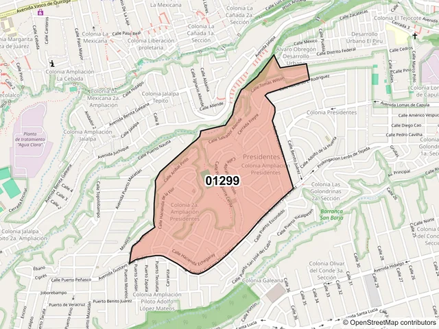 Mapa del código postal 01299, Álvaro Obregón, Ciudad de México