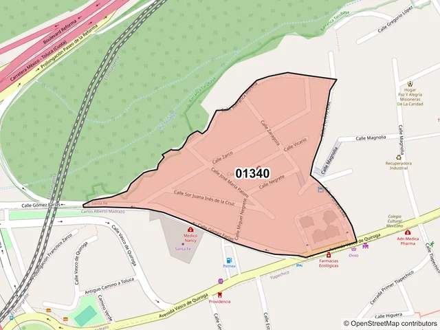 Mapa del código postal 01340, Álvaro Obregón, Ciudad de México